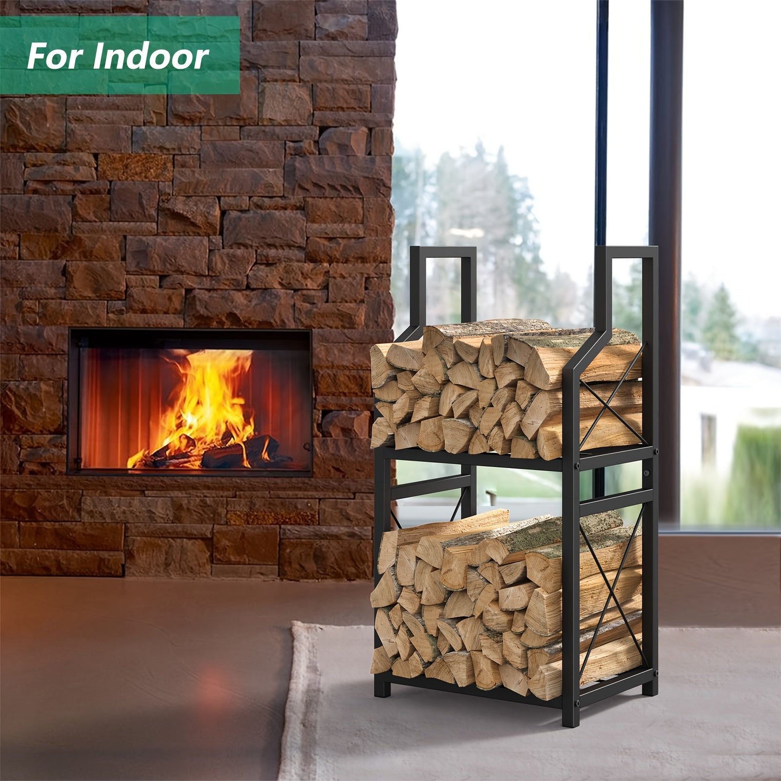 Tiered Shelf Firewood Rack Metal Log Holder