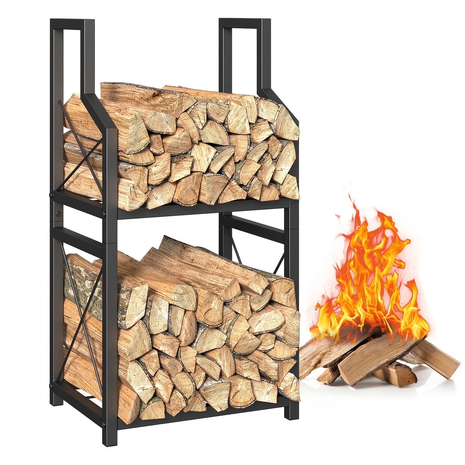 Tiered Shelf Firewood Rack Metal Log Holder