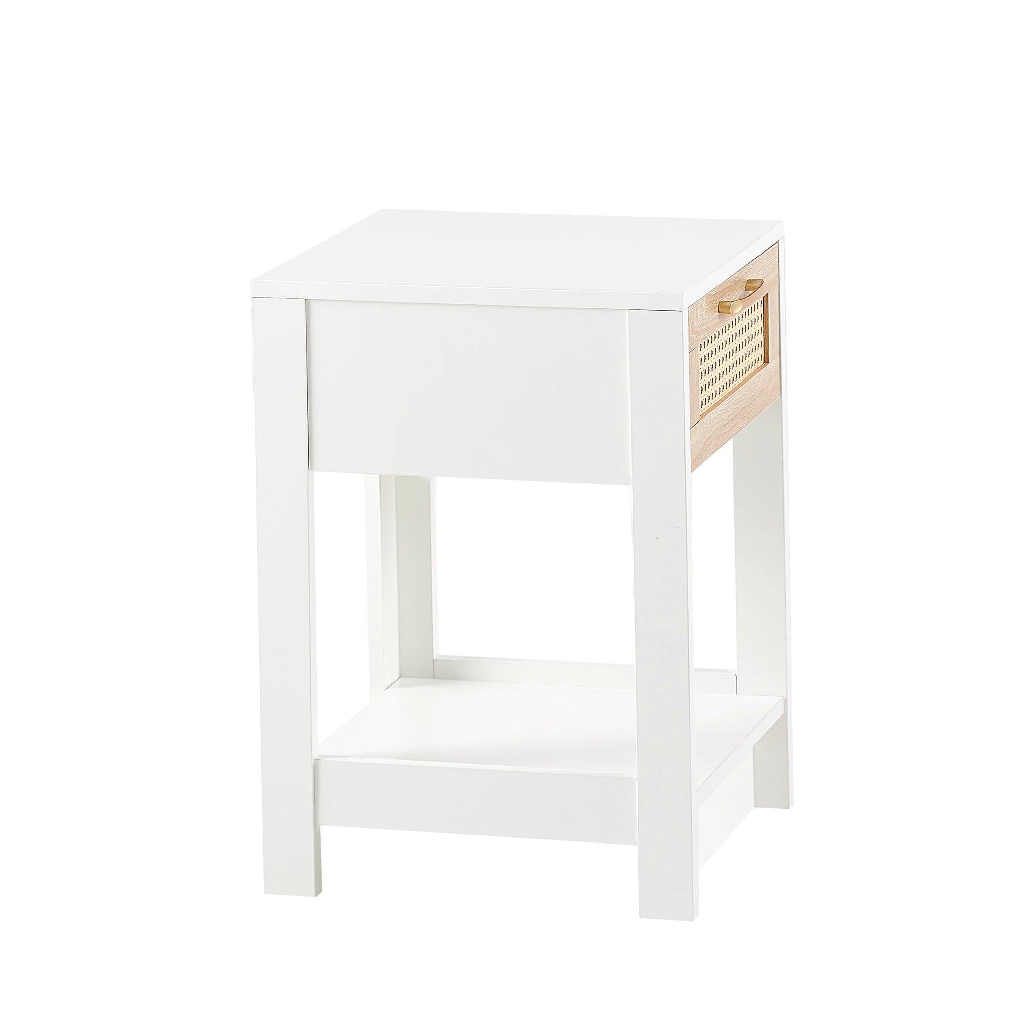 Modern White Rattan End Table