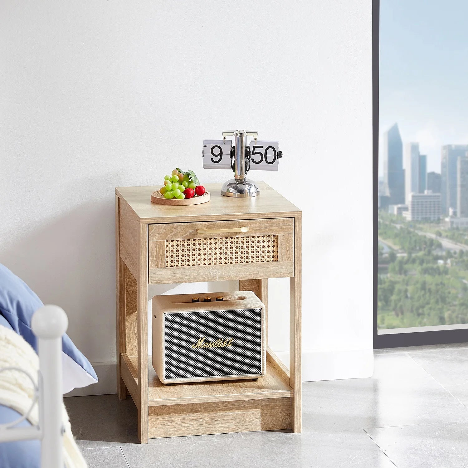 Modern White Rattan End Table