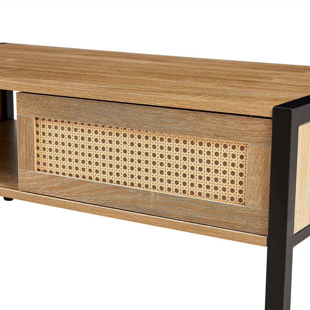 Rattan Coffee Table Black Legs