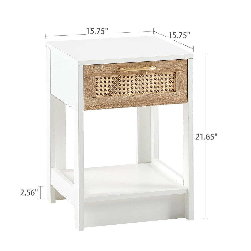 Modern White Rattan End Table