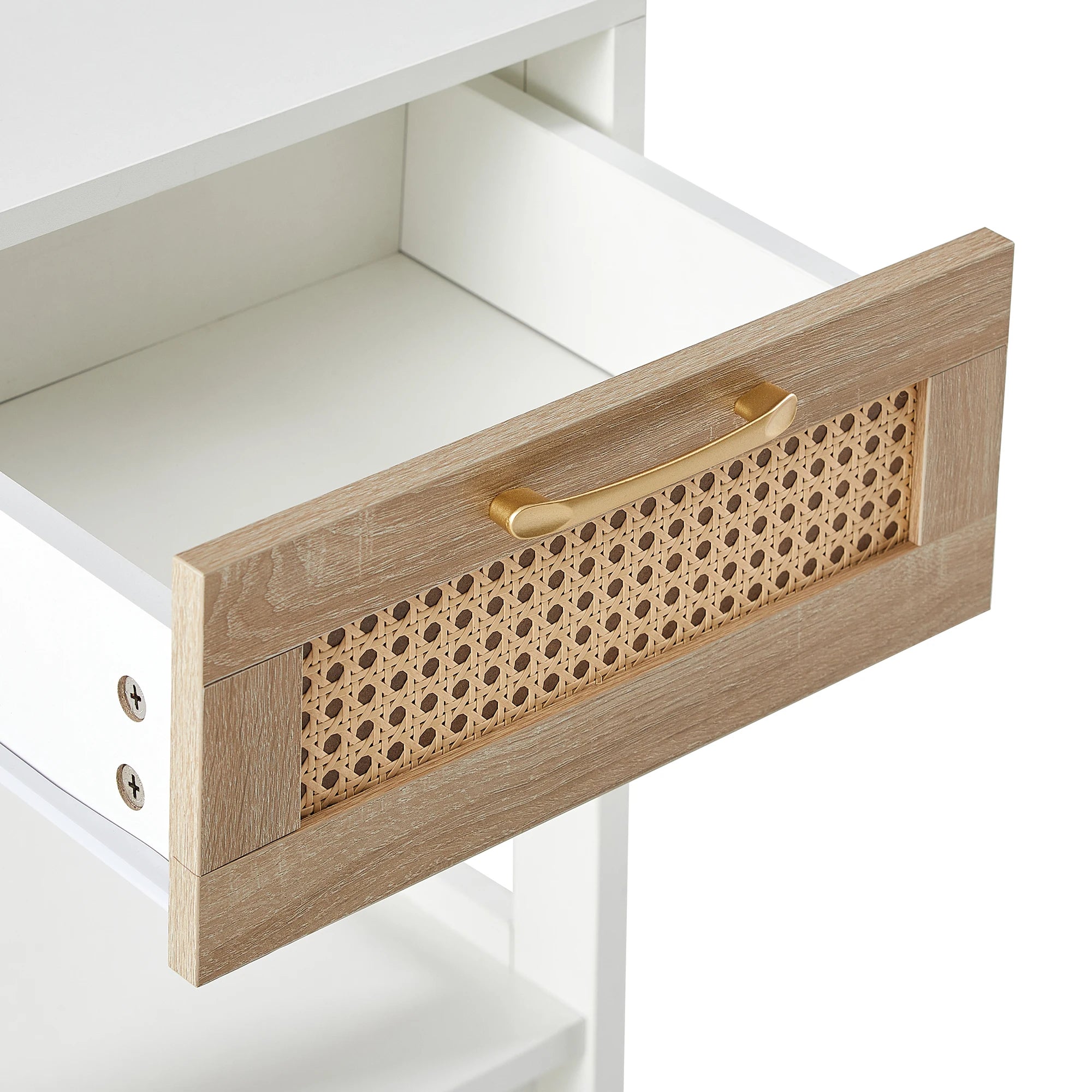 Modern White Rattan End Table