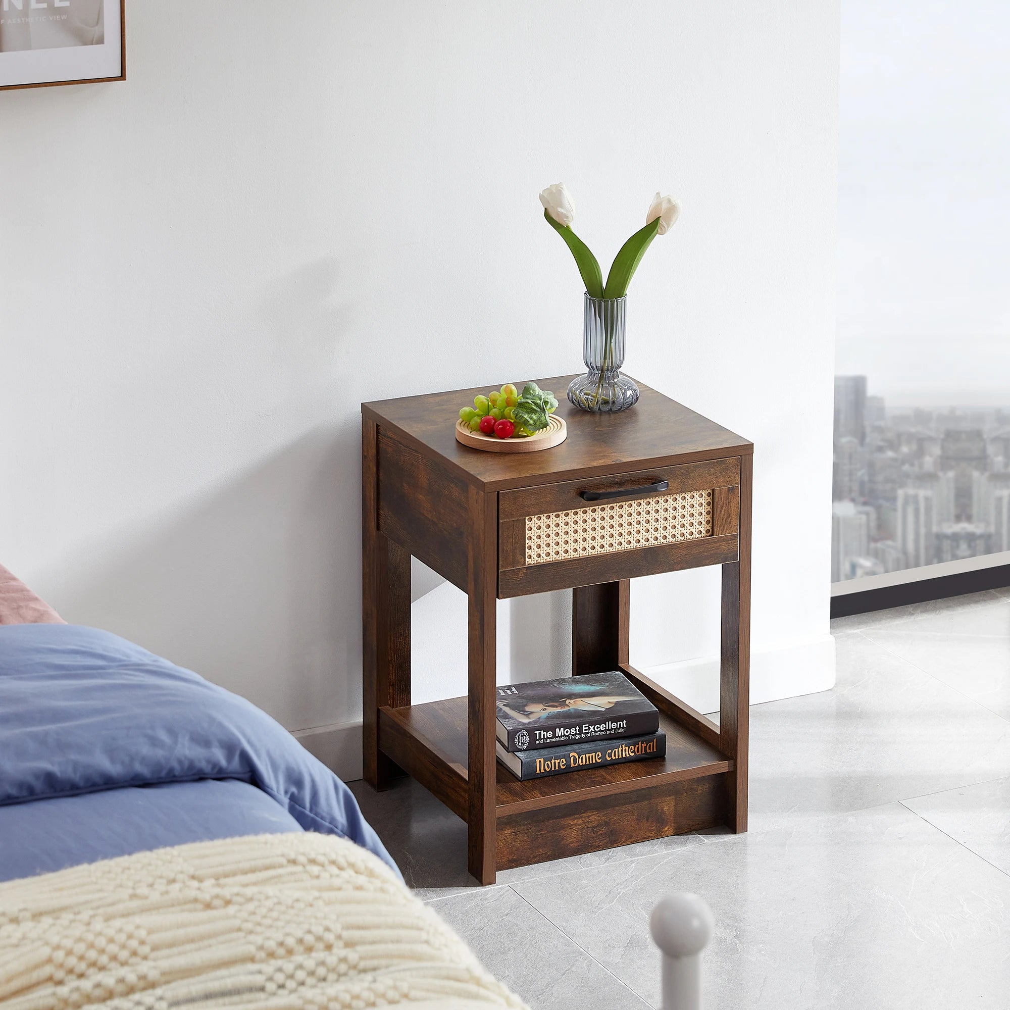 Modern White Rattan End Table