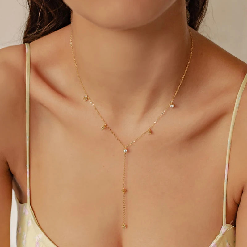 Y Chain Necklace 925 Sterling Silver Gold Plated