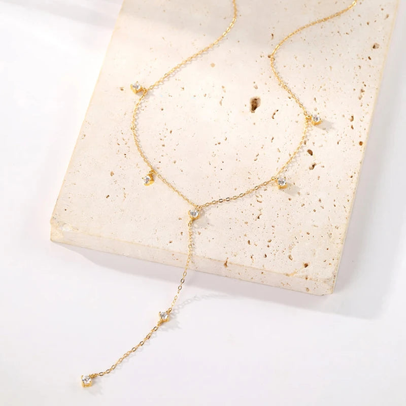 Y Chain Necklace 925 Sterling Silver Gold Plated