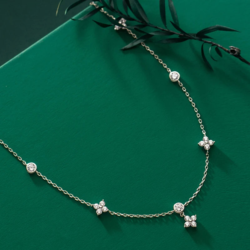 Four-leaf Flower Choker Necklace  925 Sterling Silver
