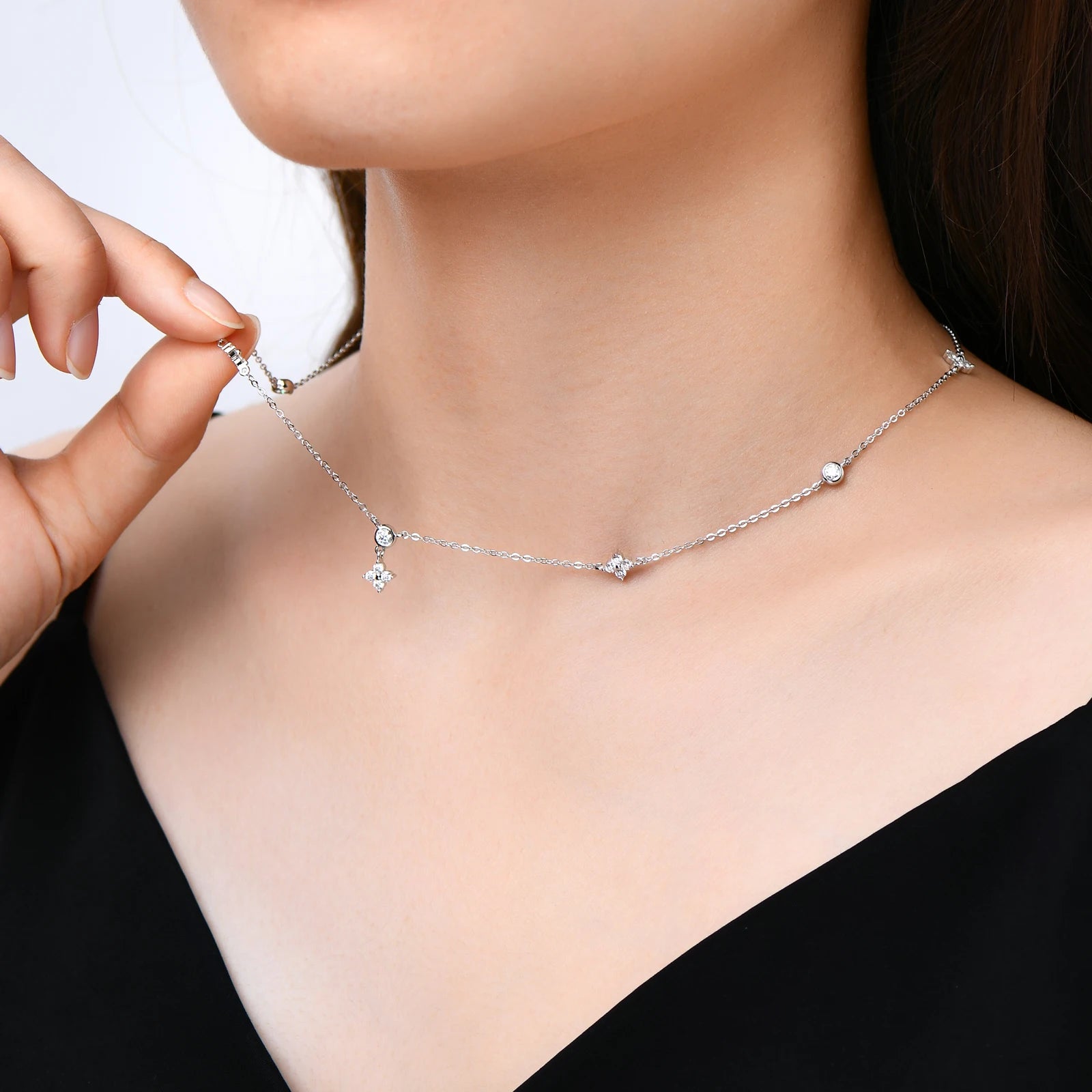 Four-leaf Flower Choker Necklace  925 Sterling Silver