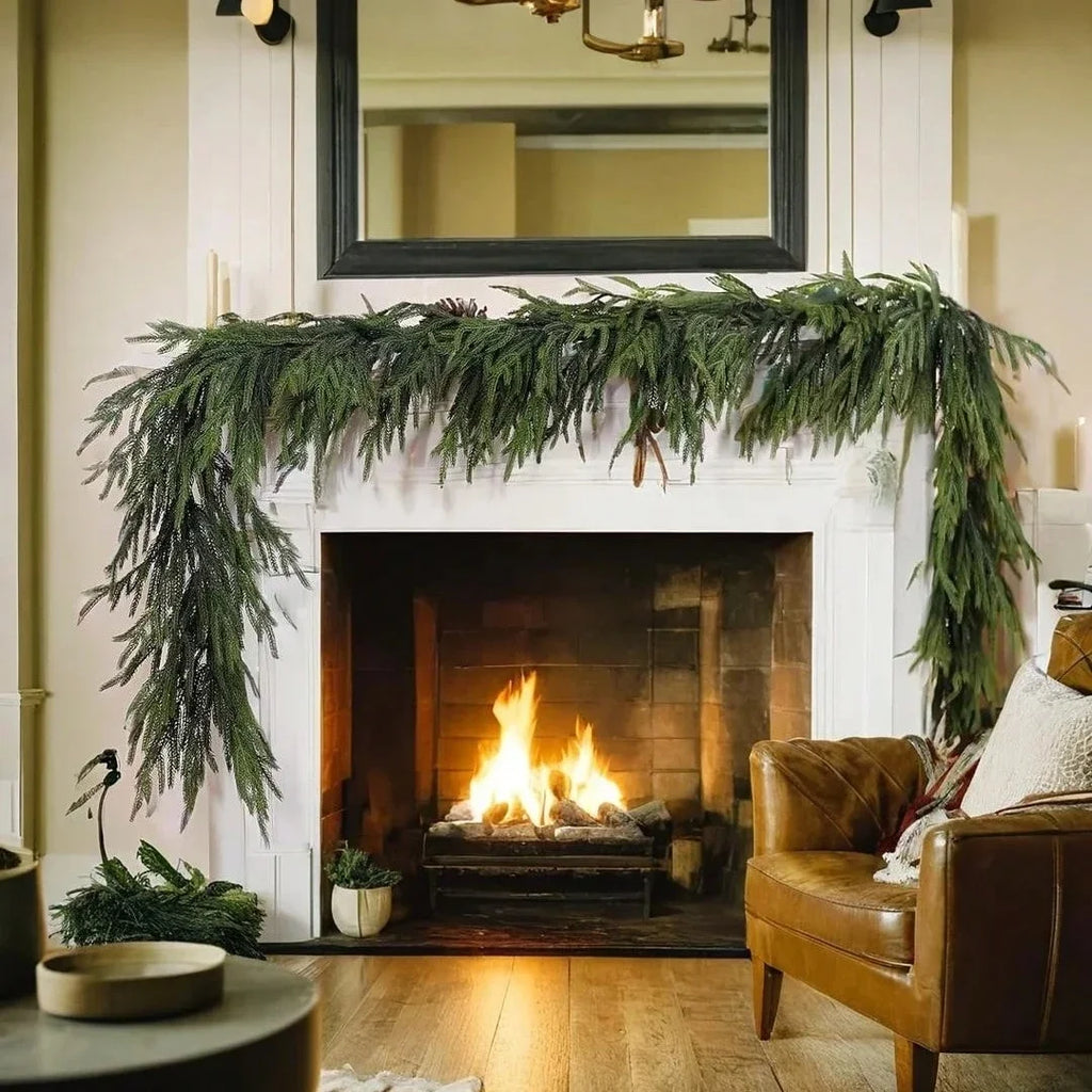 Artificial Norfolk Pine Christmas Wreath Green Garland