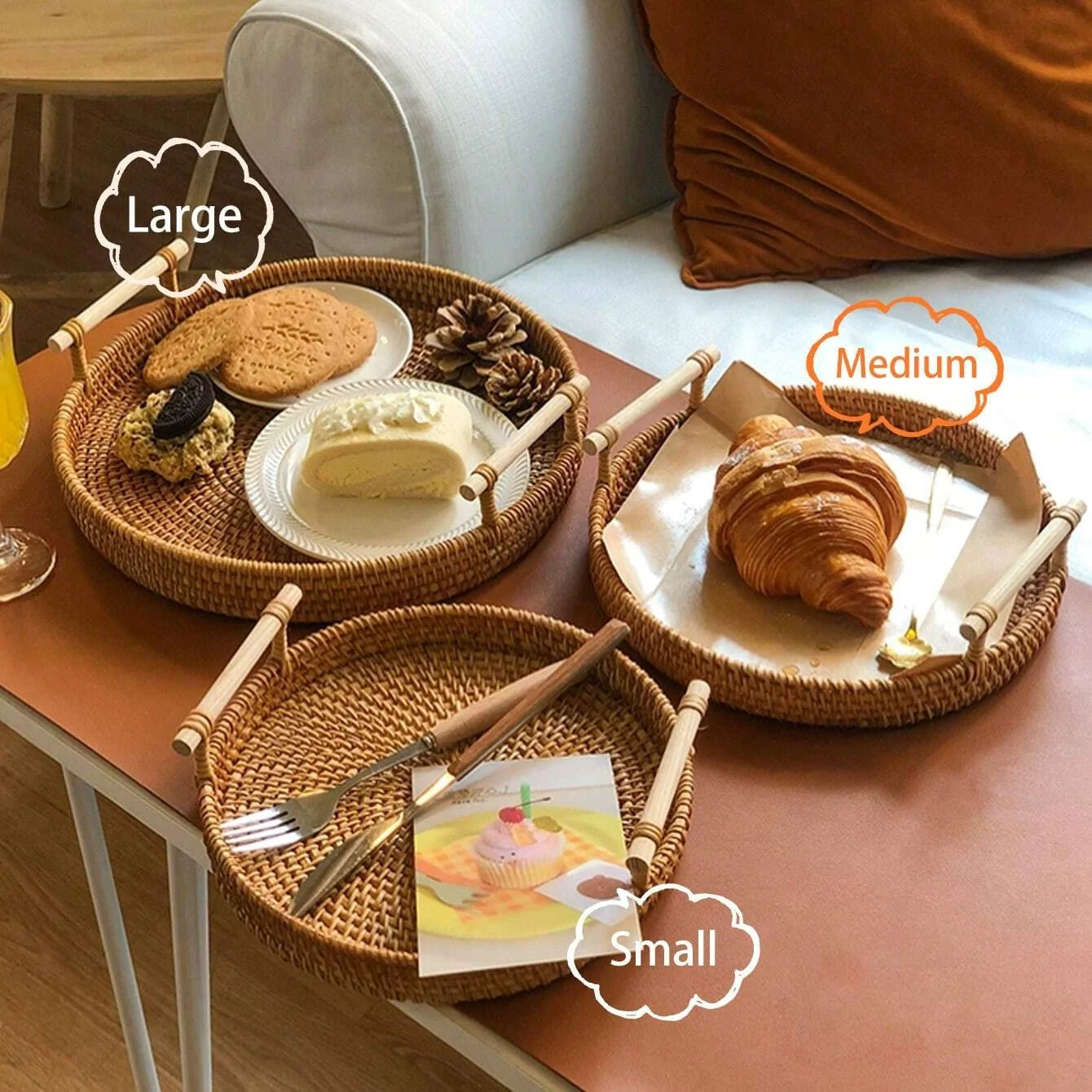Handwoven Rattan Tray & Food Storage Basket