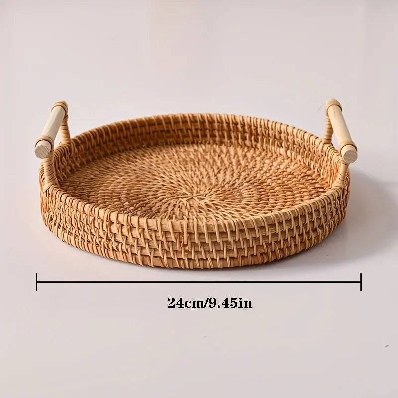 Handwoven Rattan Tray & Food Storage Basket