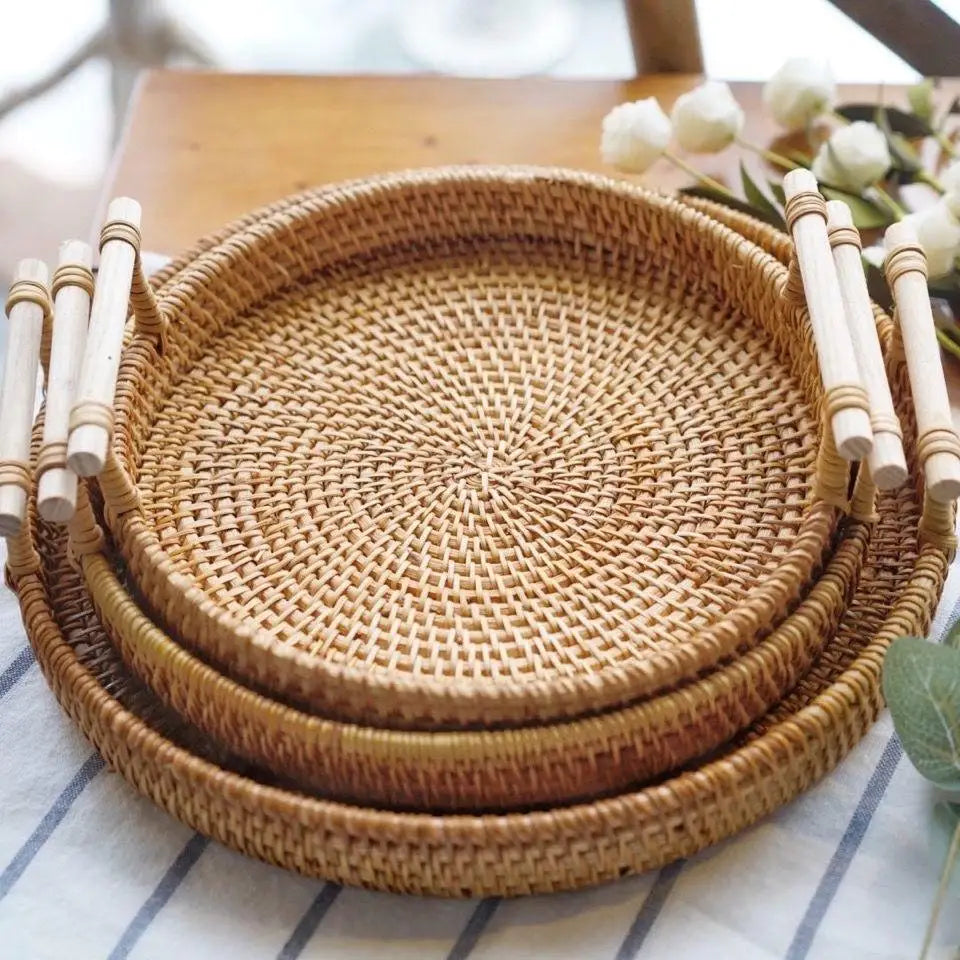 Handwoven Rattan Tray & Food Storage Basket