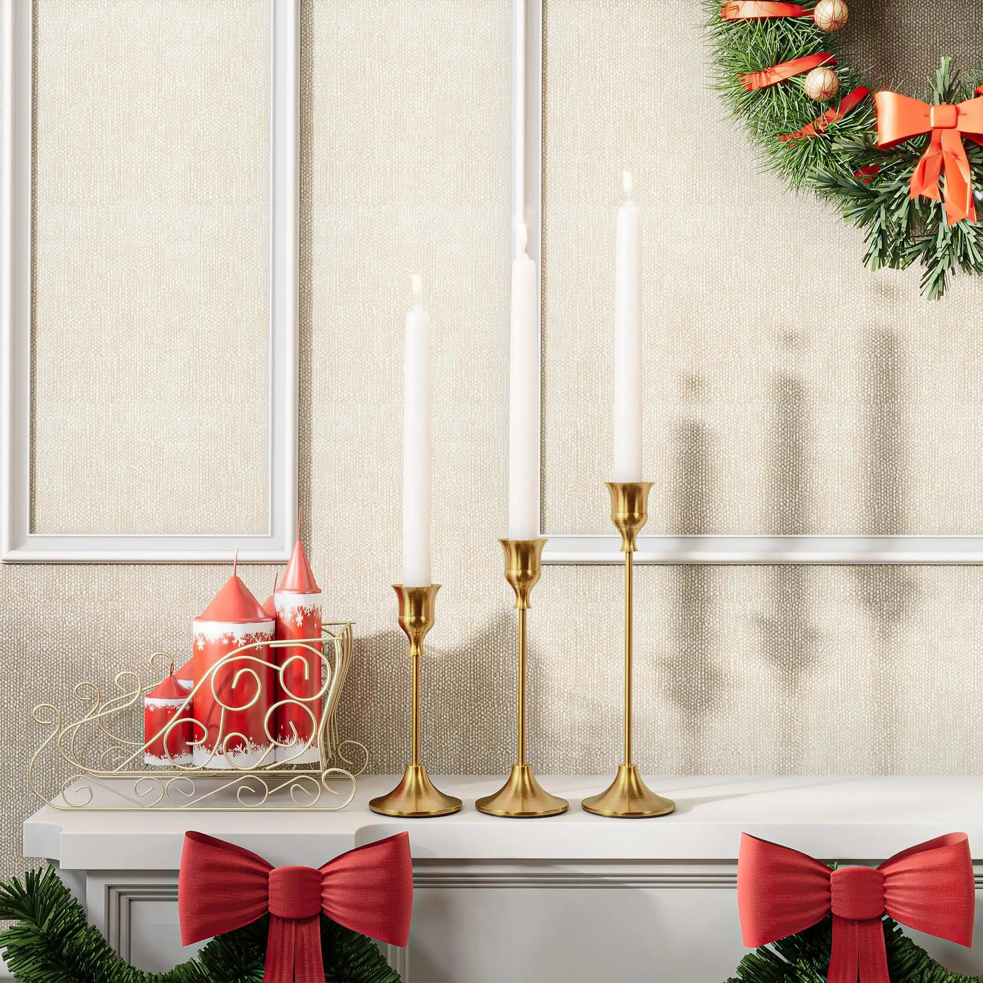 Vintage Brass Gold Candlestick Holders Set of 3