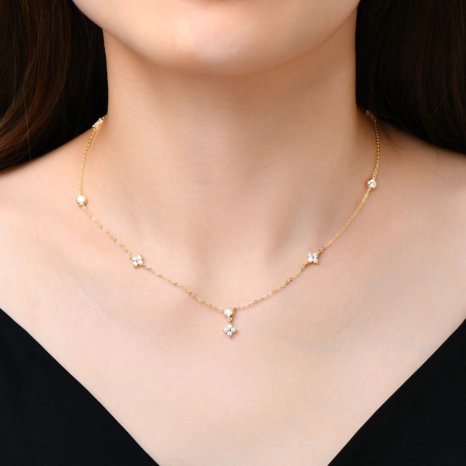 Four-leaf Flower Choker Necklace  925 Sterling Silver