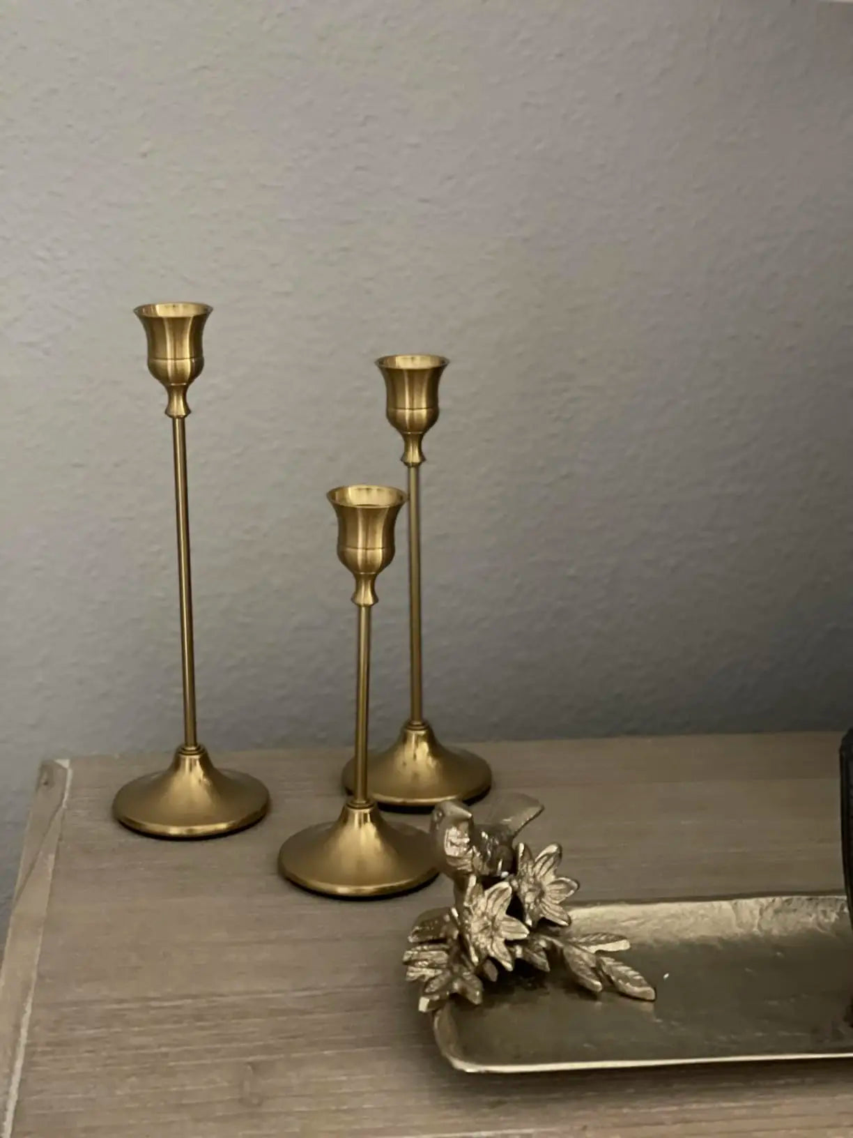 Vintage Brass Gold Candlestick Holders Set of 3