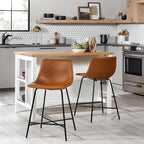 Modern Faux Leather Counter Stool, Set of 2, Whiskey Brown