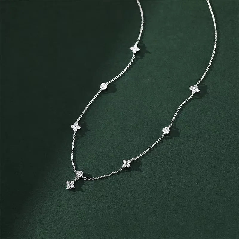 Four-leaf Flower Choker Necklace  925 Sterling Silver
