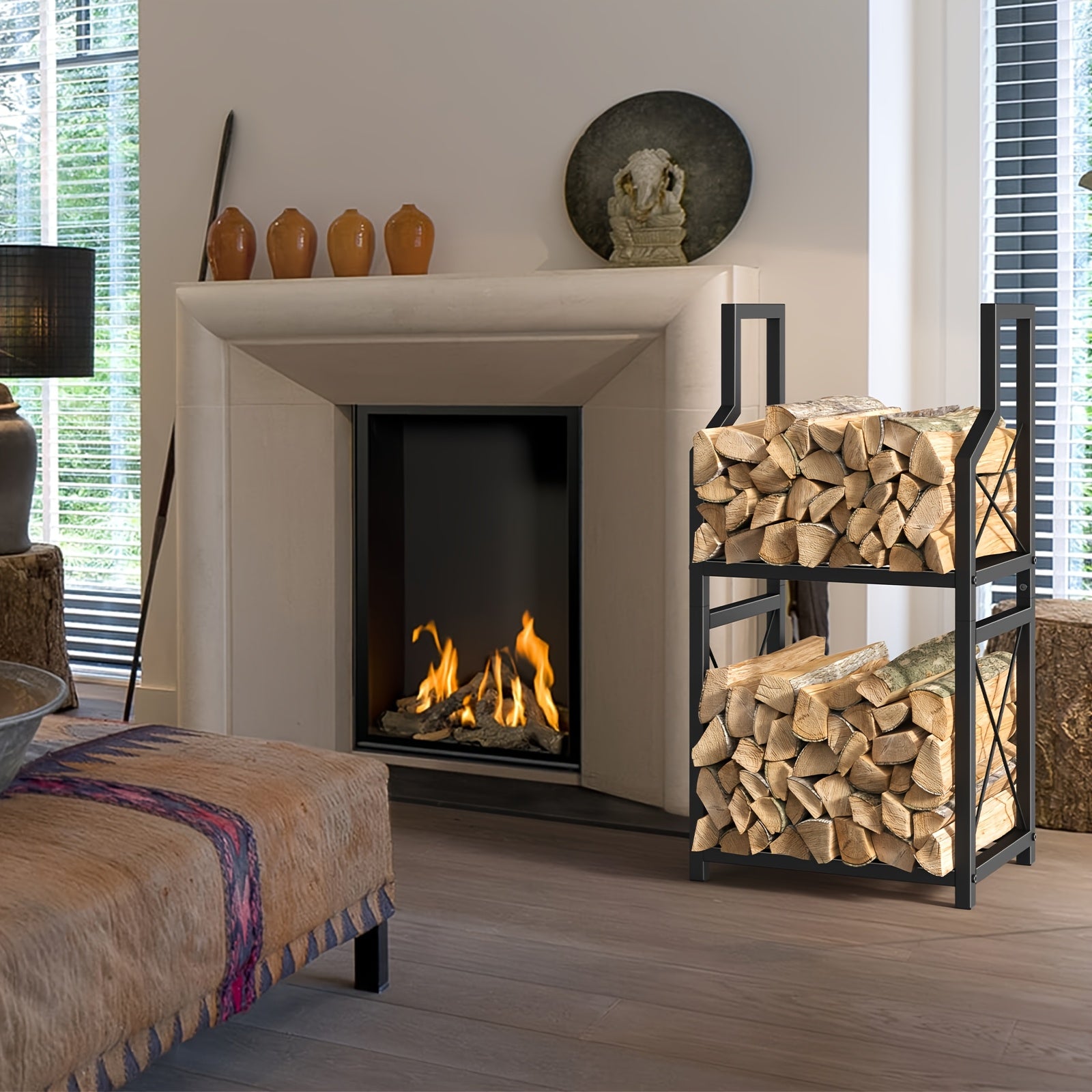 Tiered Shelf Firewood Rack Metal Log Holder